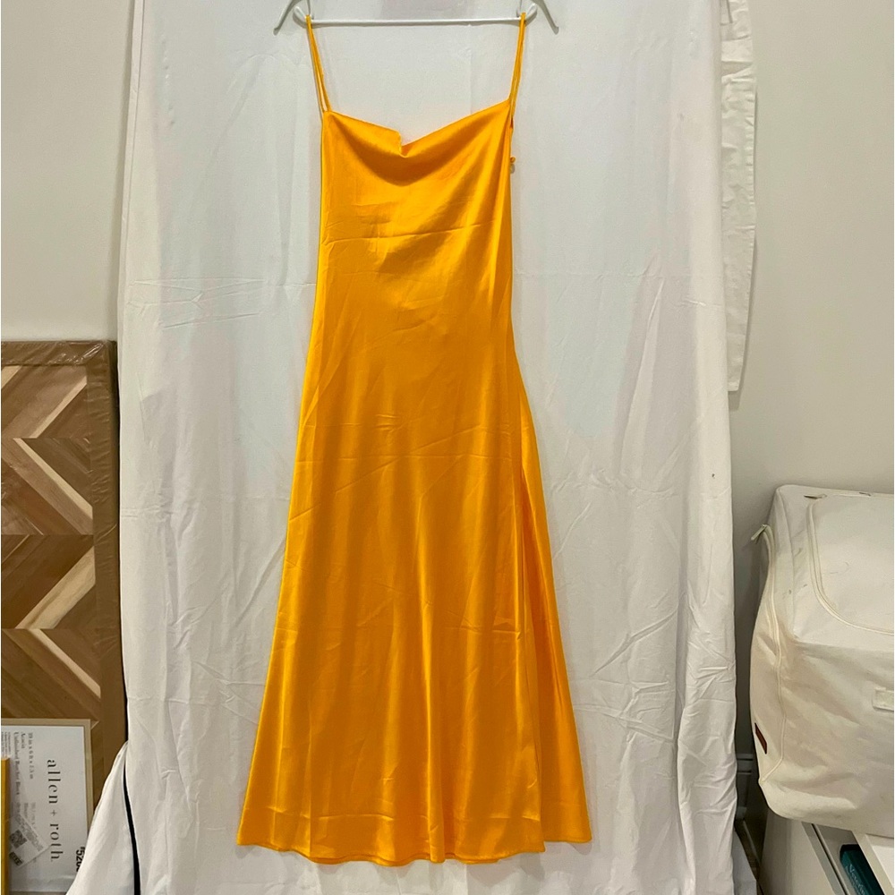 Yellow satin slip dress